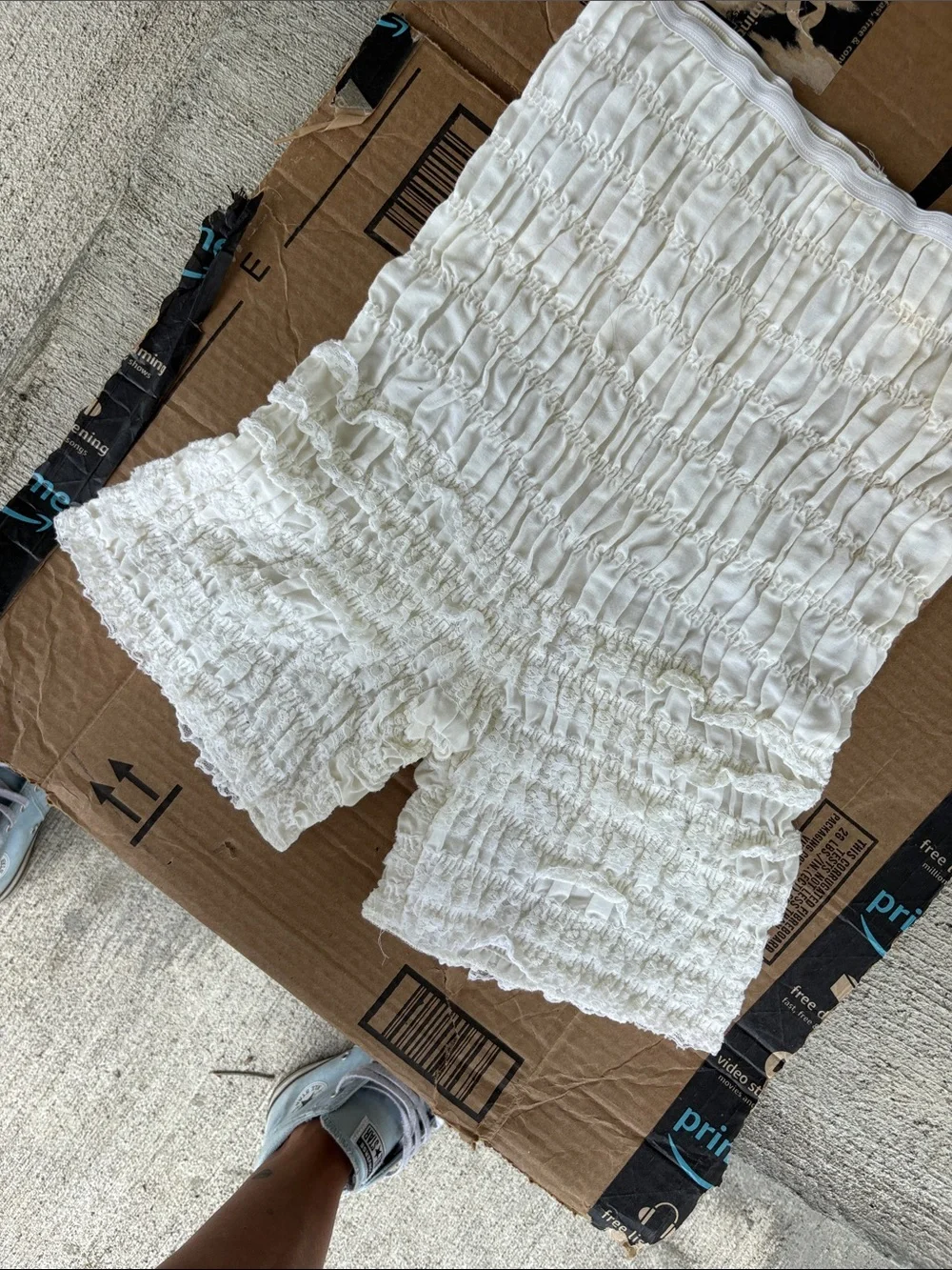 Vintage White Smocked High-Waist Women’s Shorts